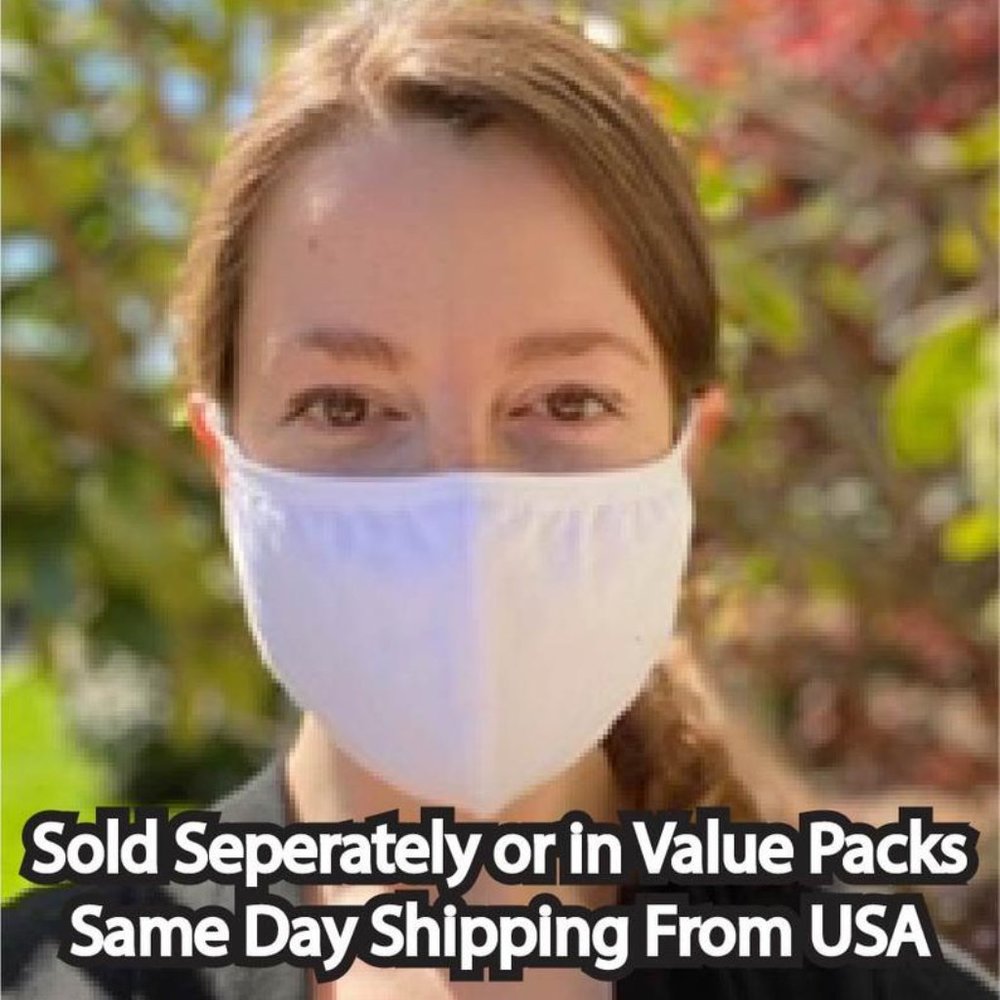 3 PAC of WHITE or BLACK Cotton reusable FACE MASKs
